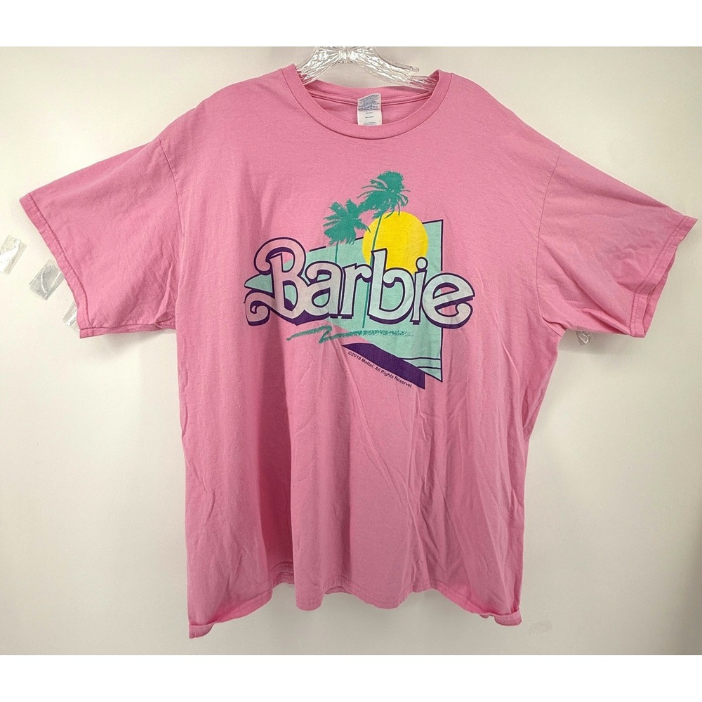 Barbie Pink Graphic T-Shirt Retro 80s Style Palm Trees Mattel 2018 Womens 2XL